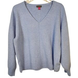 Vince Camuto Women's V Neck Long Sleeve‎ Knit Sweater Top Blue Large Preppy Chic